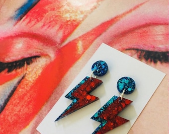 Handmade David Bowie Inspired Lightning Bolt Earrings | Ziggy Stardust | David Bowie Gift | 80's earrings | David Bowie | Retro Earrings