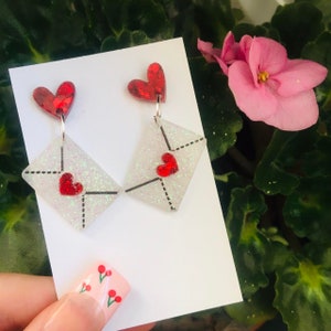 Handmade Love Letter Stud Earrings | Valentine's Day Jewellery | Love Heart Earrings | Valentines Day Gift | Statement | Romantic