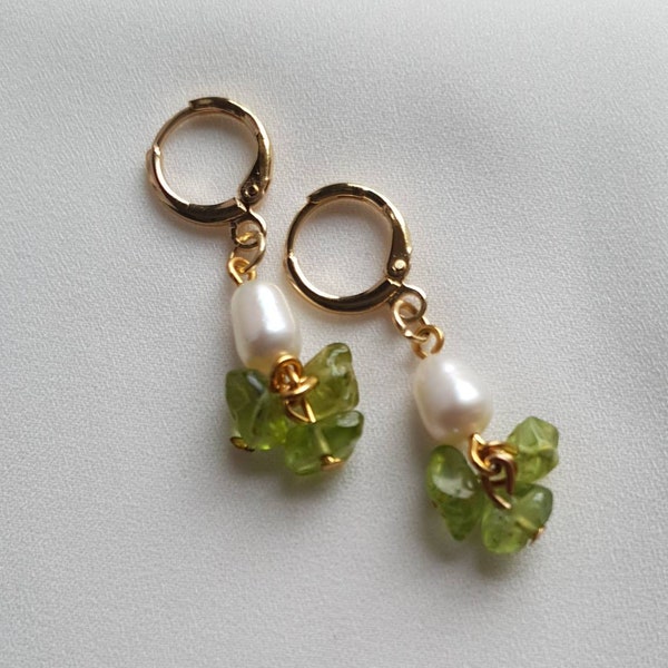 Freshwater Pearl and Peridot Earrings. Drop Earrings. Gold Drop Earrings. Peridot Earrings. Gifts For Her