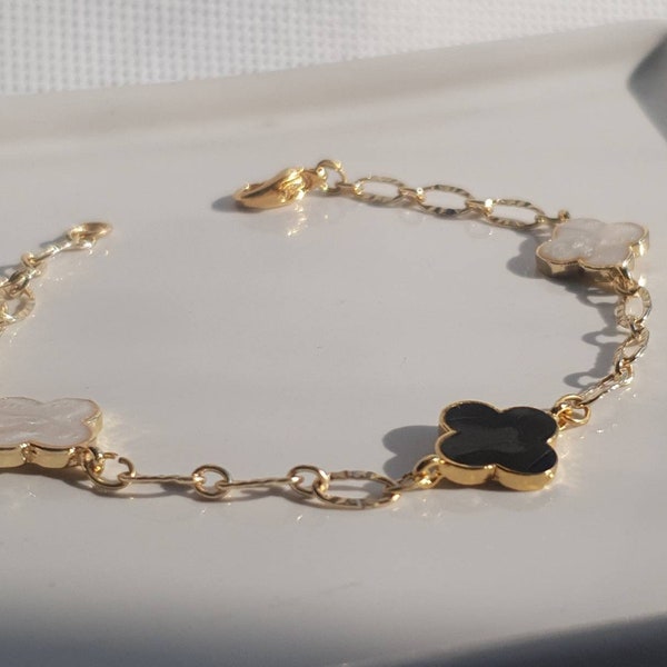 Enamelled Four Leaf Clover Gold Bracelet Gifts For Her Handmade