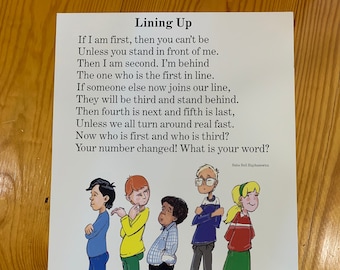 MATH POSTER POEM “Lining Up&quot; Ages 4+ Fun with meaning Double-side w Curricular Activities Kids Teacher Classroom 15x20