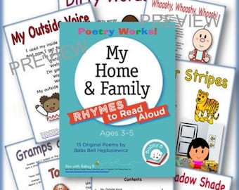 HOME AND FAMILY Rhymes (14) Poetry Works! Ages 3-5 Digital Download Teachers & Parents Printable Quick Bedtimes 8.5x11