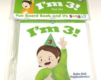 Gift Child's 3rd Birthday Book "I'm 3!" Duo Set: Board Book & Song; To Turn 3 yrs old! Child's Memorably Fun Events from Morning Till Night