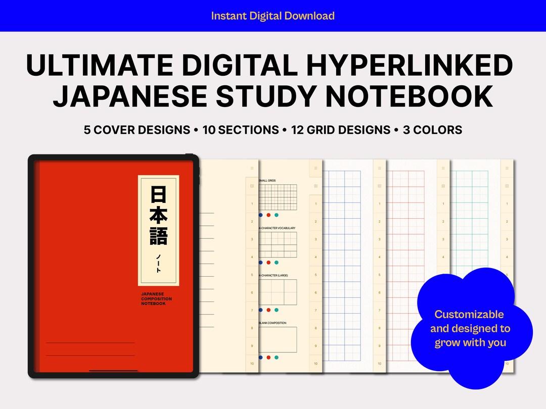 Learn Japanese Language Digital Notebook Kanji, Hiragana, Katakana