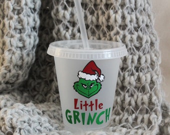 LITTLE GRINCH Christmas Frosted Cold Cup | Iced Coffee | Tumbler | Drinkware | Christmas Cup | Gifts For Kids | Grinch Tumbler