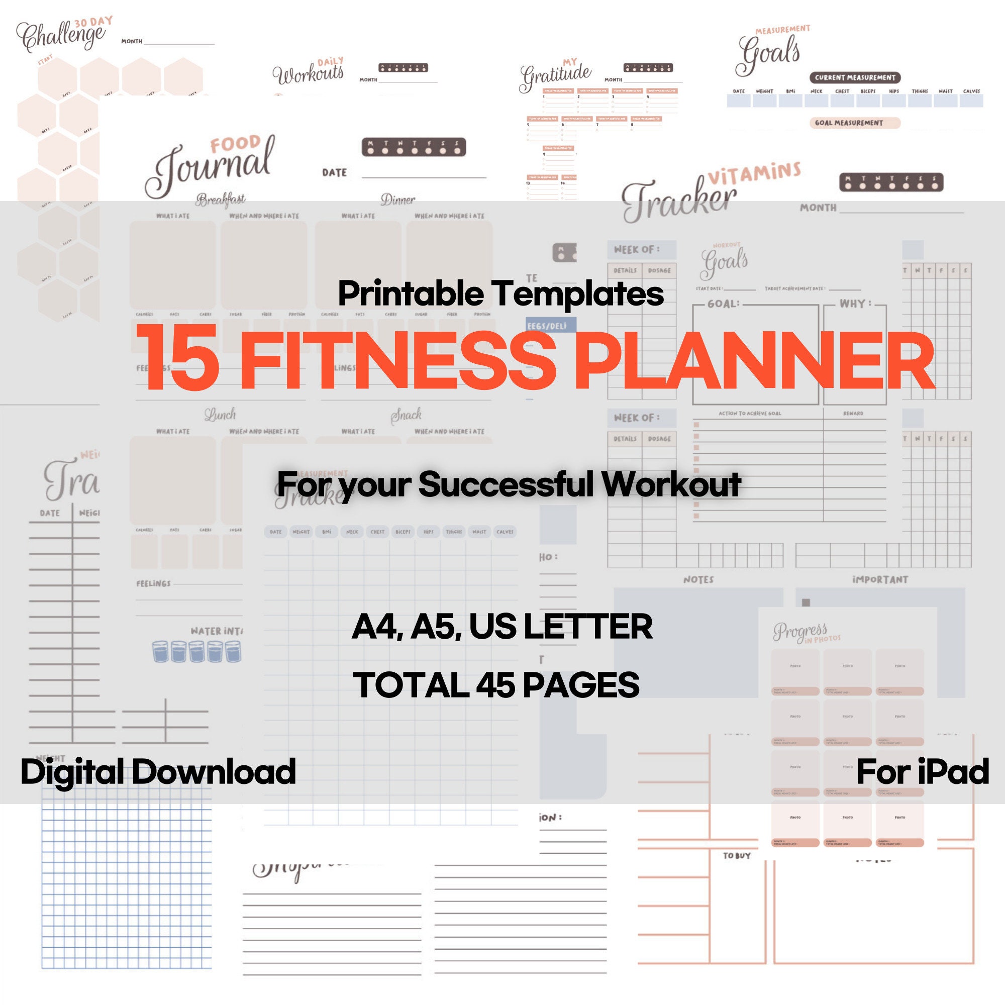 fitness planner daily planner printable bundle printable etsy