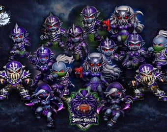 Sons of Kraken - CHIBI Dark Elf team by Big heads