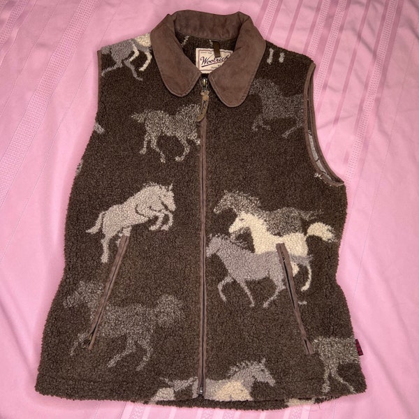 Woolrich brown toned Horses Equestrian sherpa wintercore vest, Outdoorswear, Westernwear Corpcore Vintage Made in Mexico size Small
