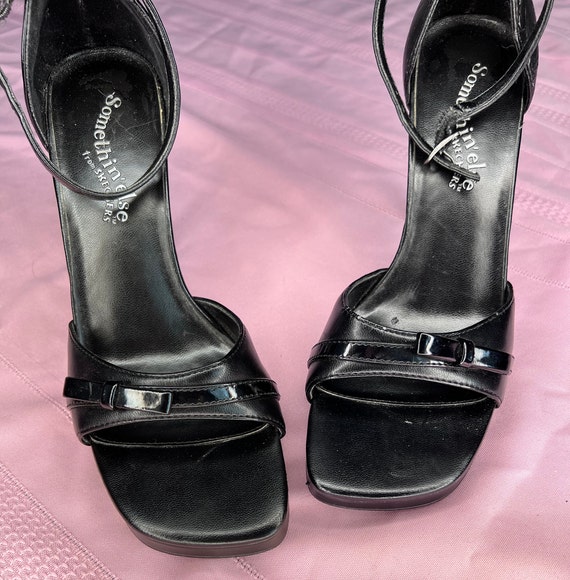 Y2k Skechers Somethin Else Black Strappy Bow Tie Heel Pumps