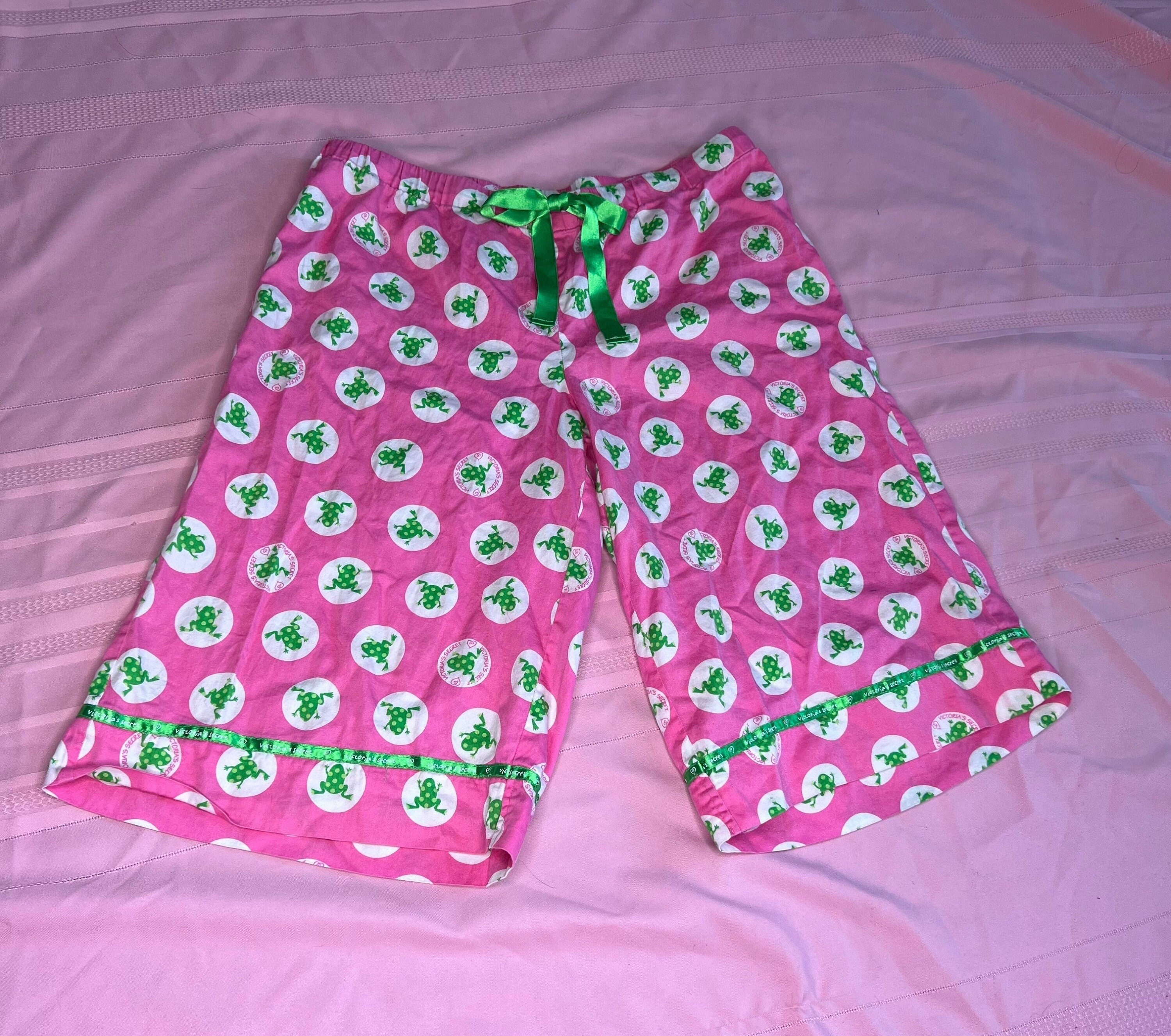 Vintage Victoria Secret Frog Pjs Pj Bottoms Shorts Pink Green Y2k