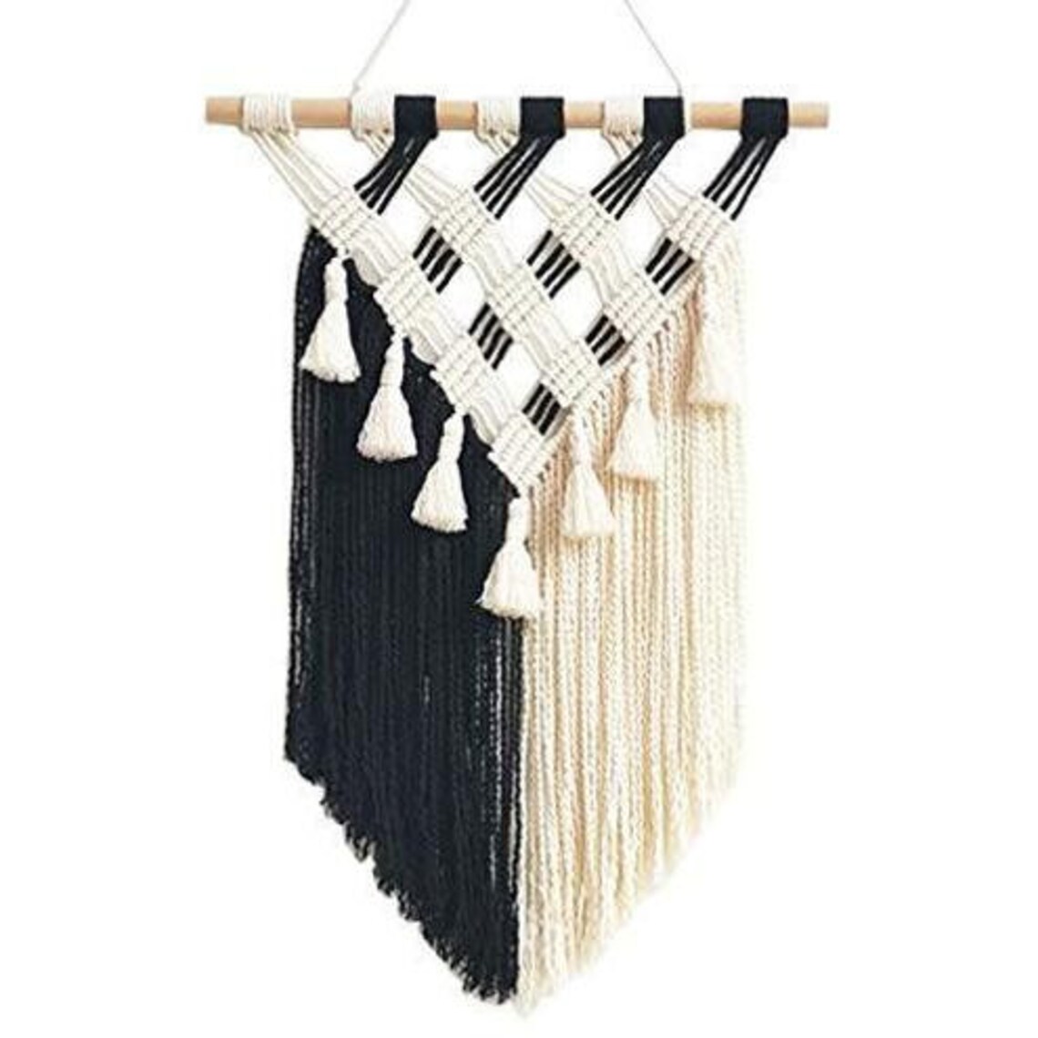 Black and White Macrame Woven Wall Hanging Boho Wall Decor Etsy