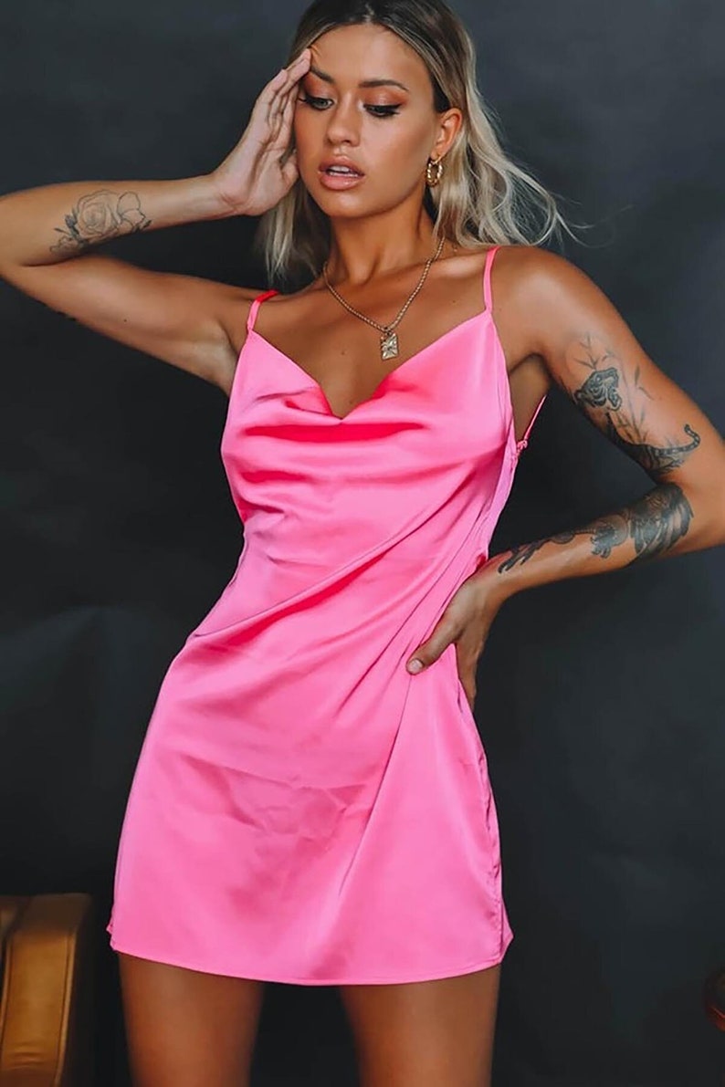 Satin Slit Short Nightgown MS2324 Etsy