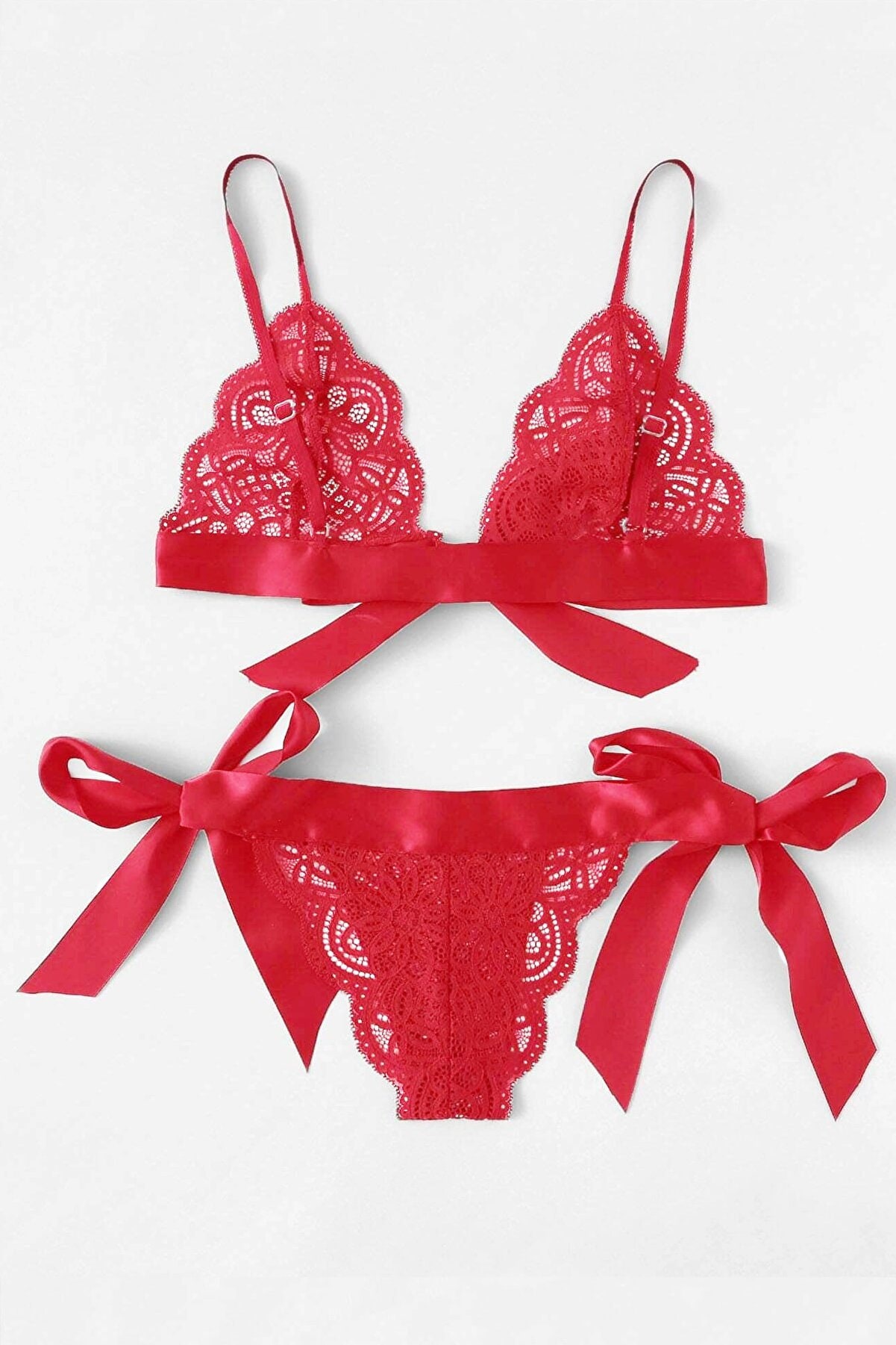 Women's Red Ribbon and Lace Bra Panty Set Etsy