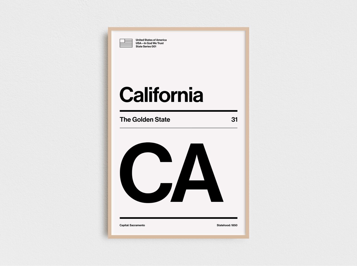 California State Poster Travel Poster Minimalist Etsy