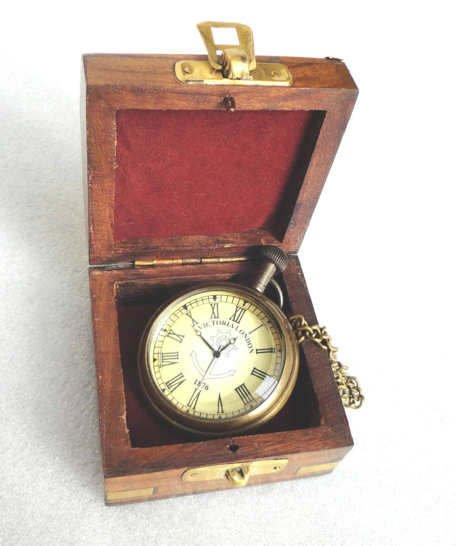 Pocket Watch Brass Pocket Watch With Wooden Box Nautical Etsy