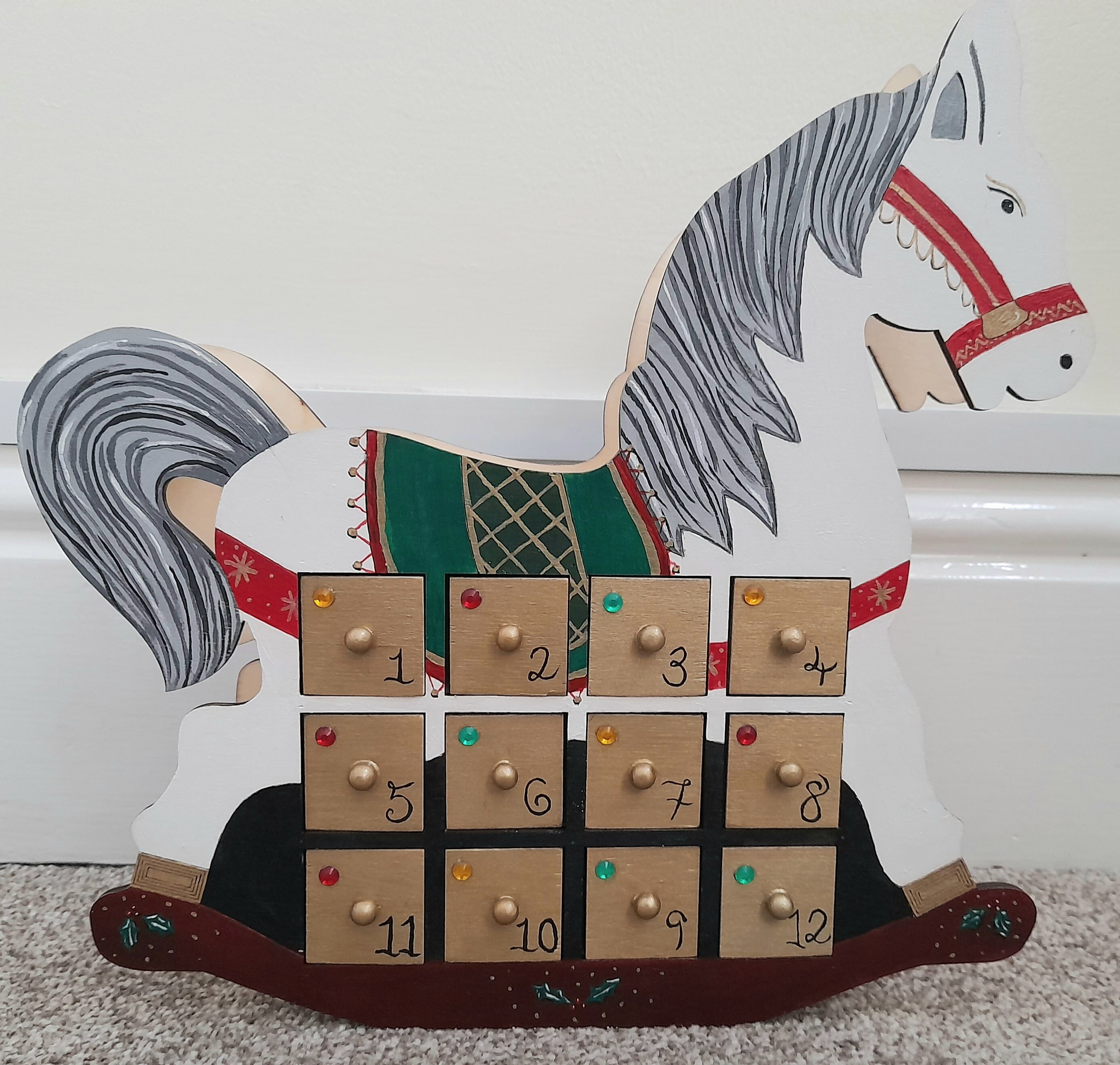 Hand painted wooden rocking horse advent calendar. Christmas. Etsy