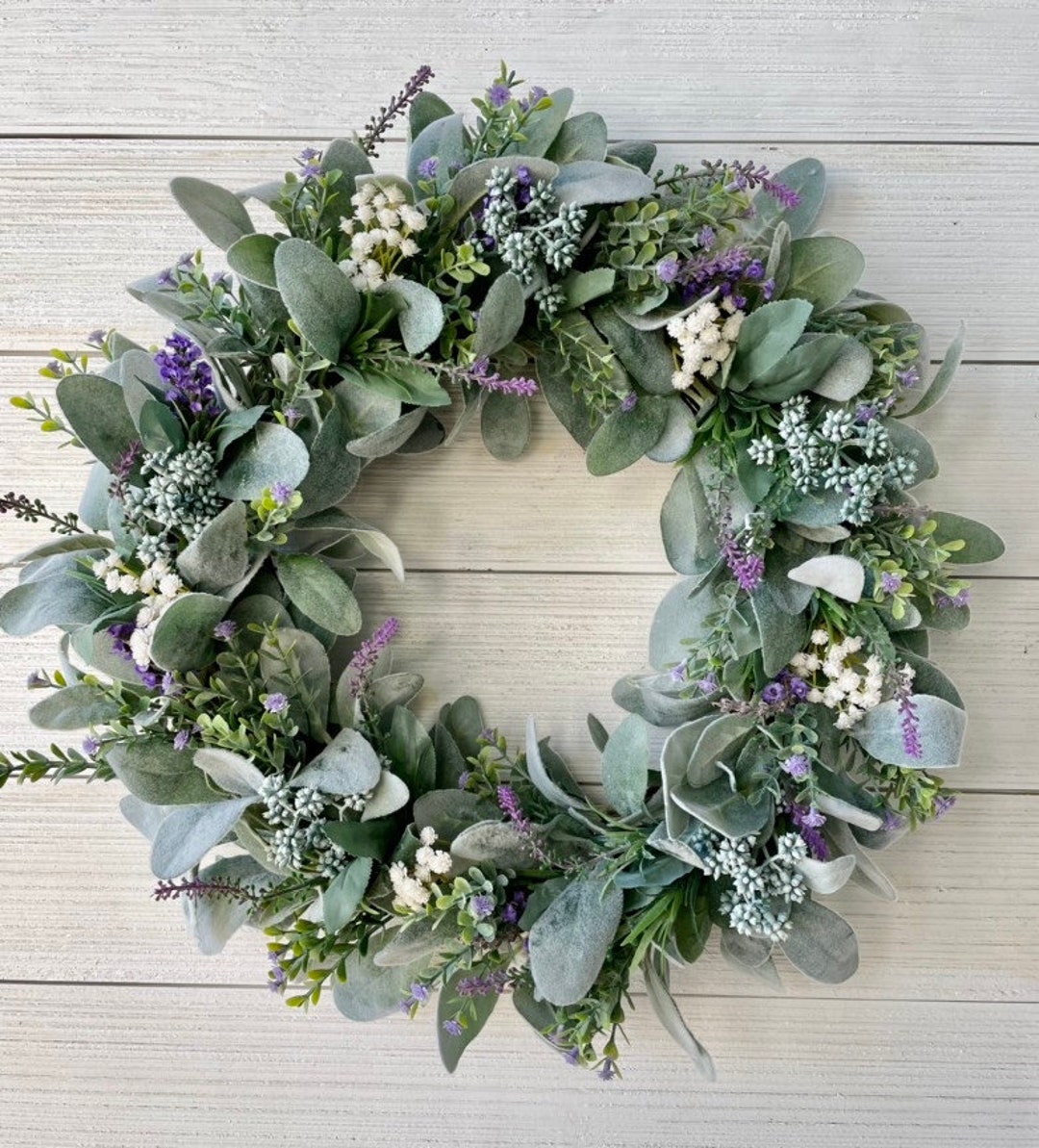Year Round Lambs Ear and Lavender Wreath, Spring Farmhouse Wreath for ...