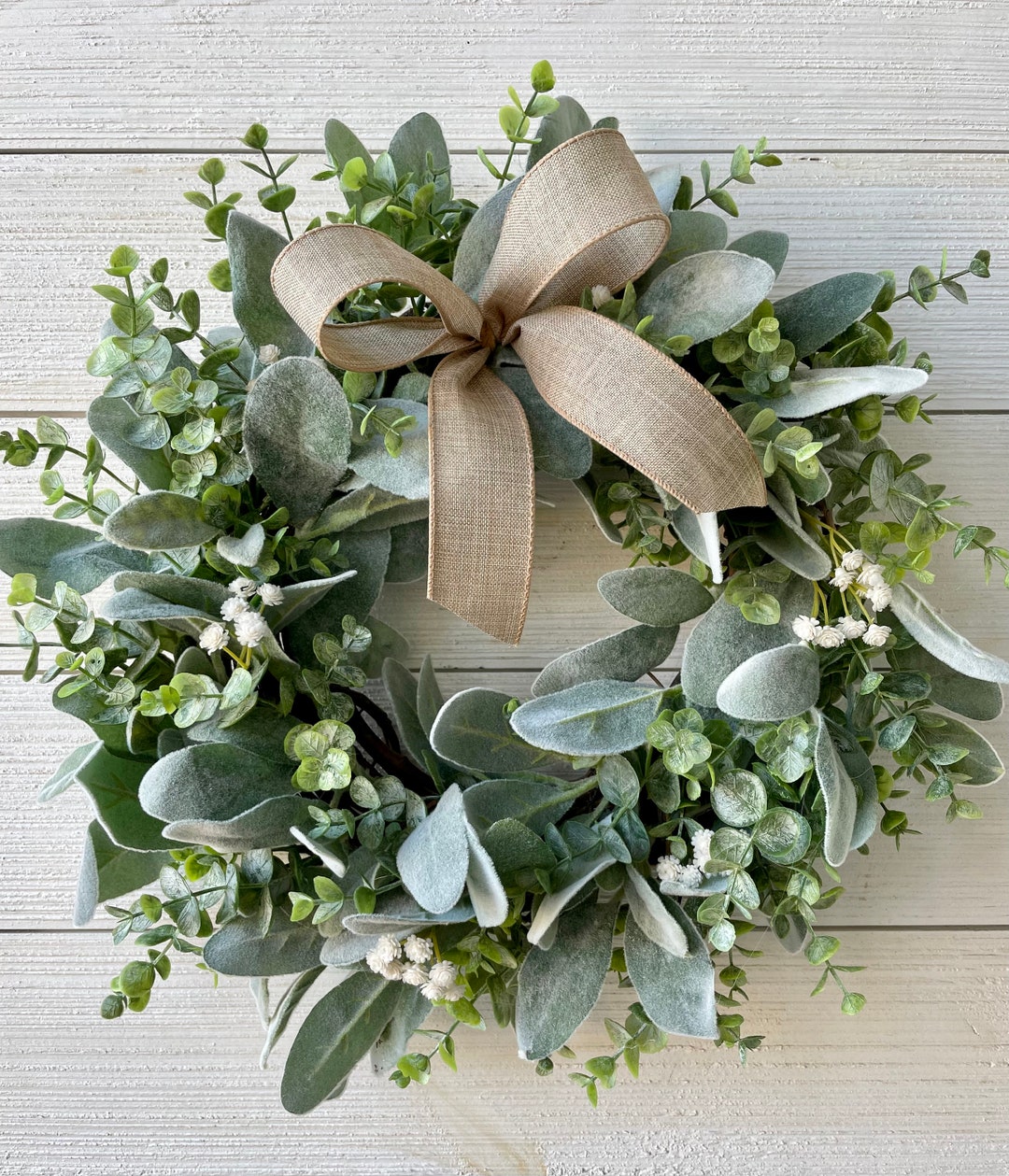 Year-round Lambs Ear Wreath, 15" Modern Farmhouse Eucalyptus Wreath ...