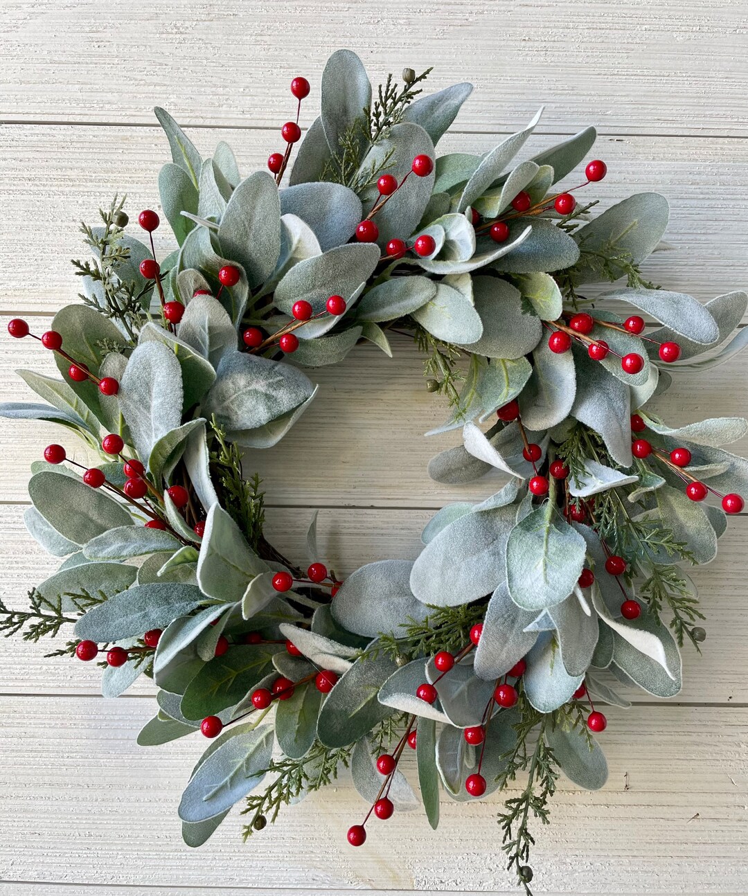 15 "winter Lambs Ear and Berry Wreath, 15" Christmas Accent Wreath, 15 ...
