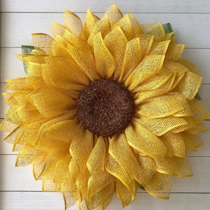 Large Yellow Sunflower for Front Door, Poly Burlap Sunflower, Fall Sunflower Wreath, Summer Wreath, Spring Wreath, Autumn Sunflower