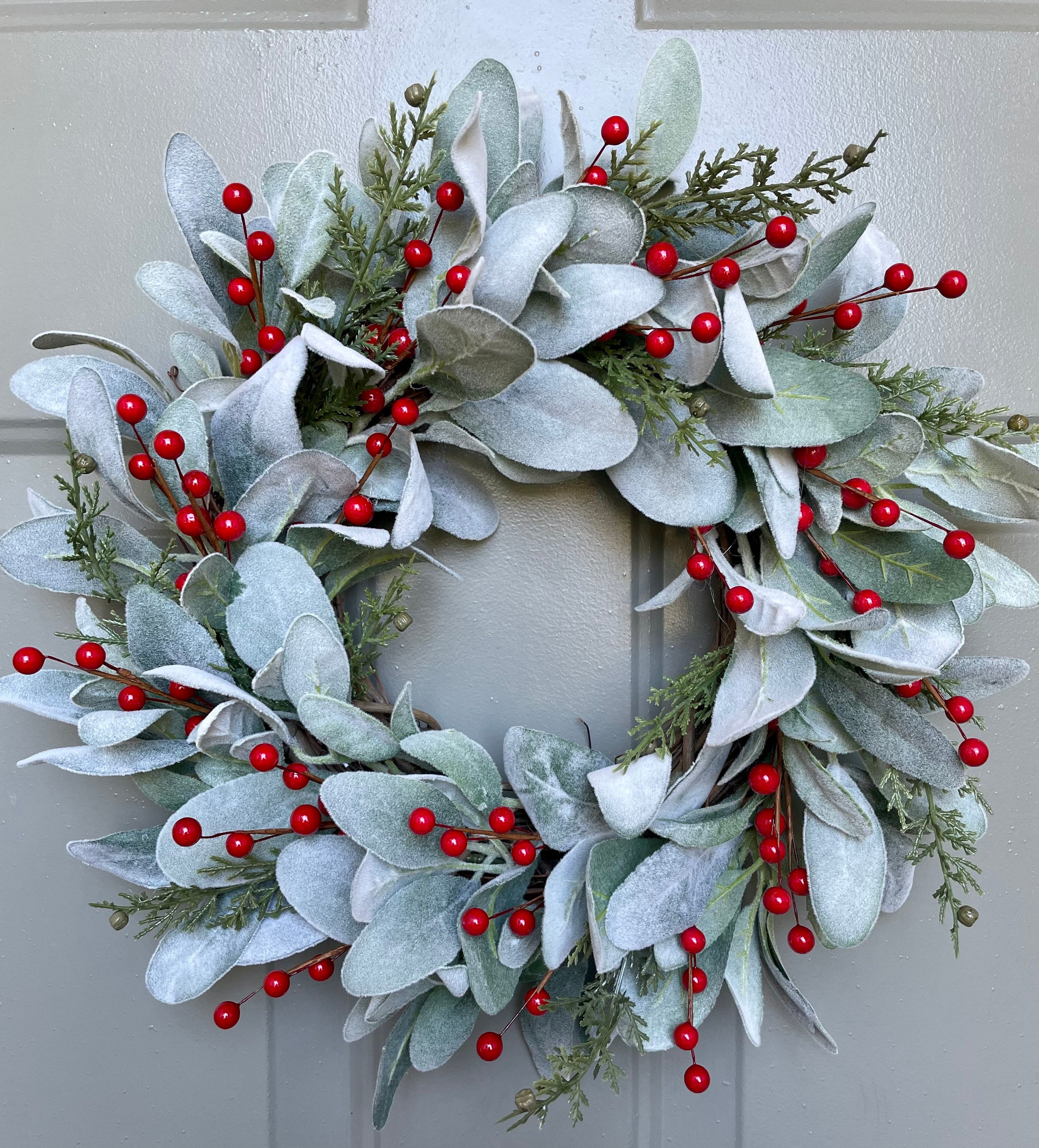 15 "winter Lambs Ear and Berry Wreath, 15" Christmas Accent Wreath, 15 ...