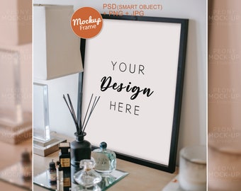 Minimal Mockup Black Frame, Wall Poster Mockup Frame, Vertical Digital Frame, Portrait Frame, Bedroom Mockup Frame, Modern Interior Mockup