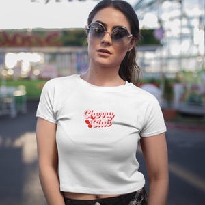 Vintage Cherry Club Baby Tee - Cute Cropped T-Shirt for Women, Summer Top, Gift for Her, Festival Wear, Casual Style