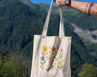 Floral Cotton Canvas Tote Bag: Vintage-Inspired Eco-Friendly Market Bag