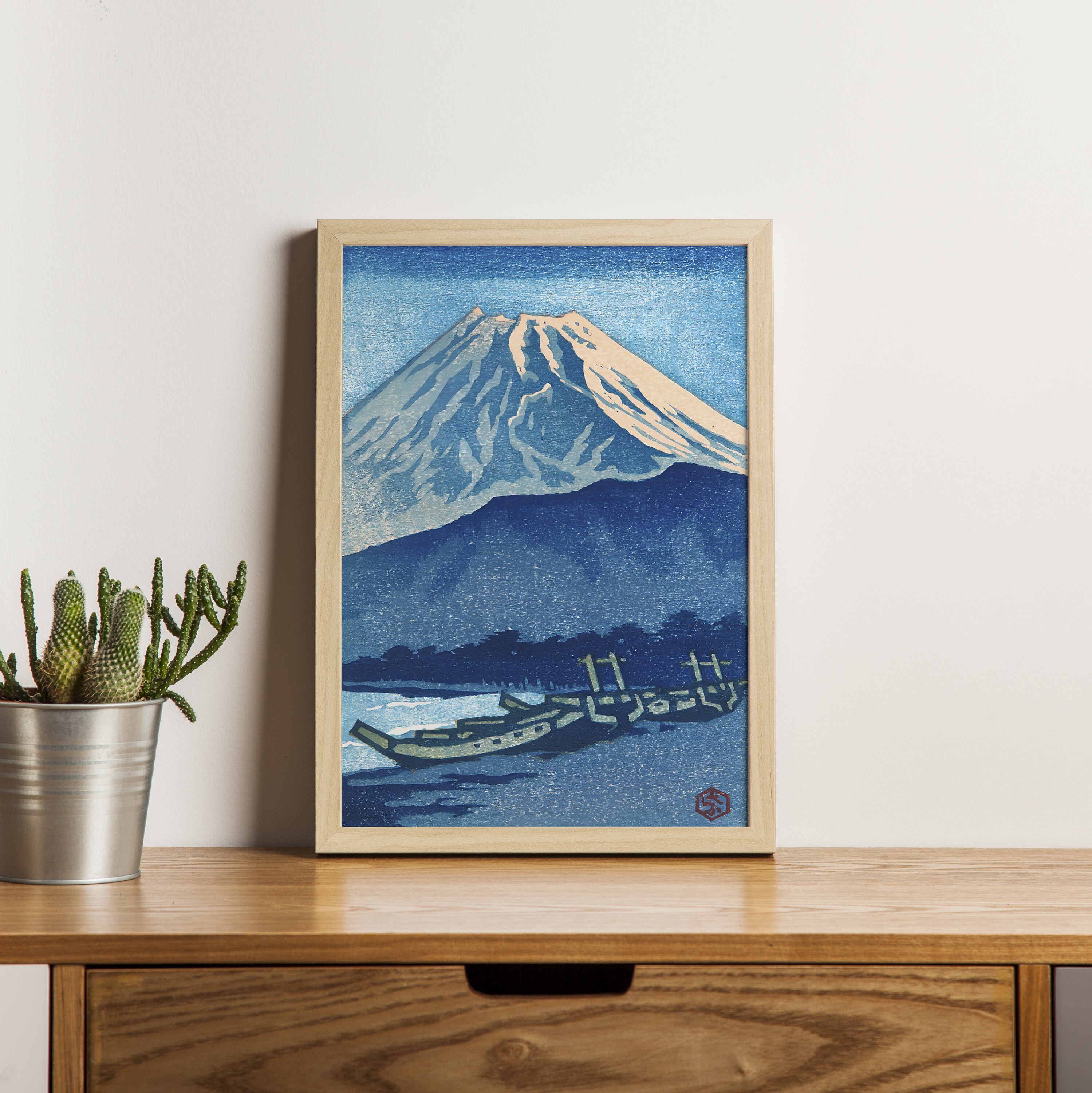 夕焼けの富士山 - 笠松四郎 浮世絵版画、日本の風景画、ヴィンテージ