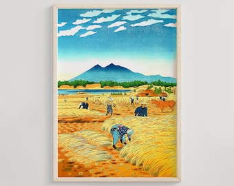 笠松史朗による日本のアートプリント「田植え」、木版画、ジクレー