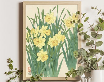 Daffodils - Ito Nisaburo Art Print, 1950s Ukiyo-e, Japanese Floral Wall Decor, Vintage Flower Poster, Spring Blossoms Artwork