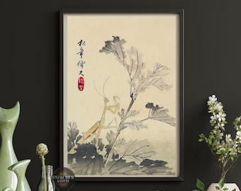 Praying Mantis by Suzuki Shonen Japanese Fine Art Woodblock Art Restored Vintage Poster