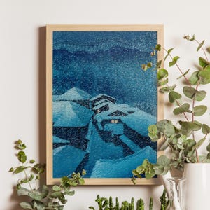 Hatakudari in Shiobara, Kawase Hasui, 1940, snow scene Japanese woodblock print, shin hanga winter mountain landscape wall decor