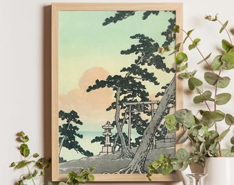 川瀬巴水作「潮来の夕べ」日本美術版画、木版画、ジクレー、版画、文化