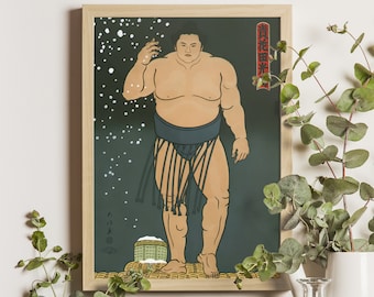 Takahanada Sumo Wrestler, Daimon Kinoshita, 1980s Ukiyo-e Art, Japanese Wrestler Print, Vintage Japan Sports, Unique Gift
