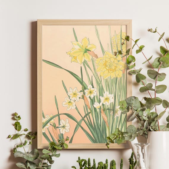 HPDECO アート Daffodils by Nishimura Hodo, 1937, Japanese Floral Print