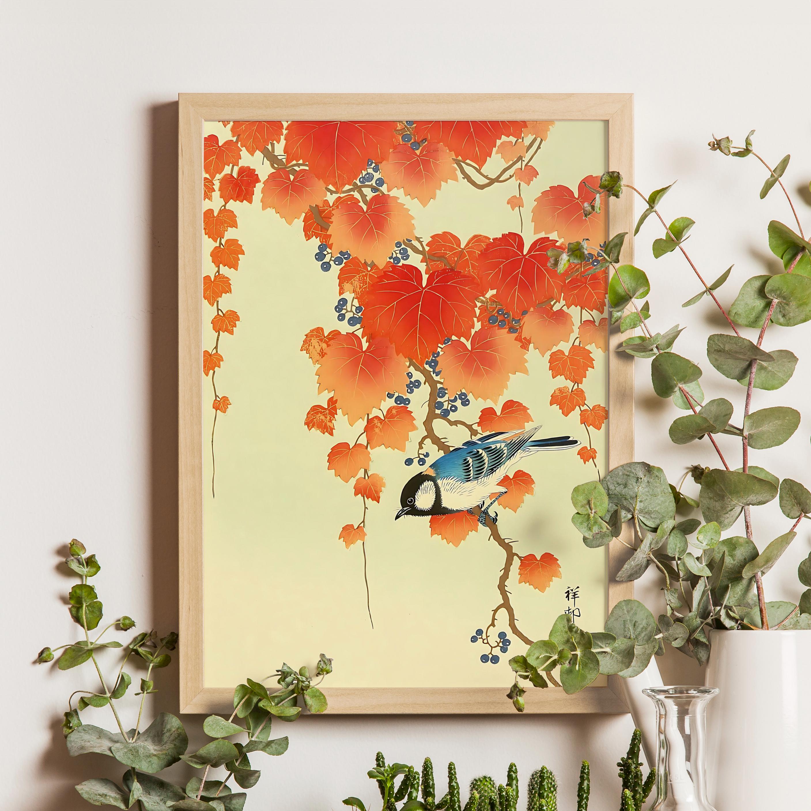 桐に鳥、小原古邨、1934年、日本の木版画複製、ヴィンテージの鳥の芸術