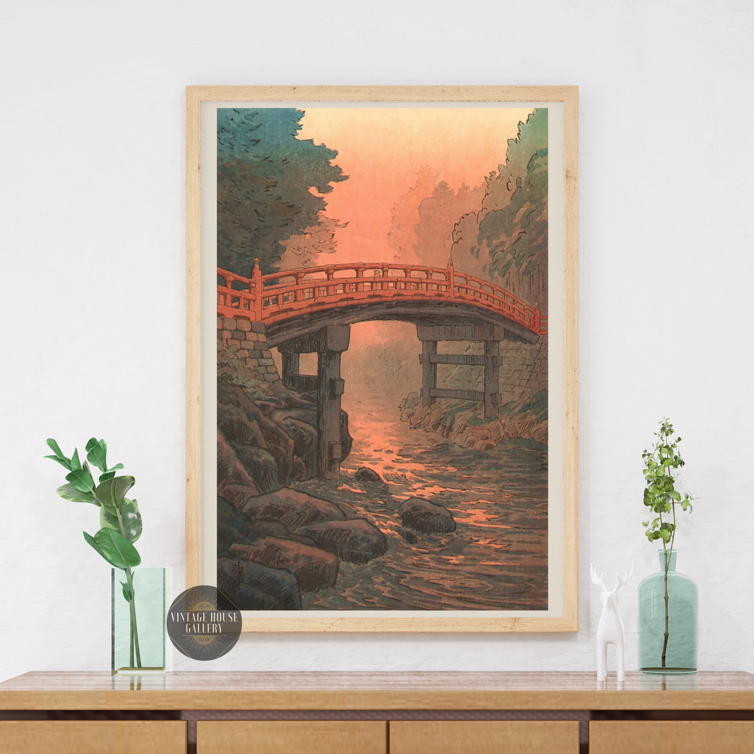 Sacred Bridge in Nikko by Ito Yuhan Ukiyo-e Japanese Fine Art Woodblock Wall Art Restored Vintage Prints Japanese Art