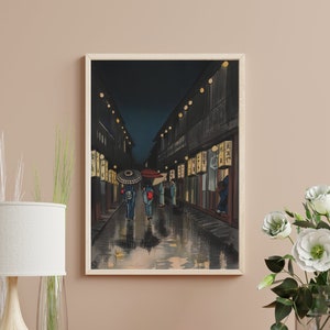 Yasukawacho Kyoto, Oda Hironobu Ukiyo-e, Japanese Cityscape, Kyoto Street Scene, Vintage Japan, Oda Hironobu Art, Kyoto night scene