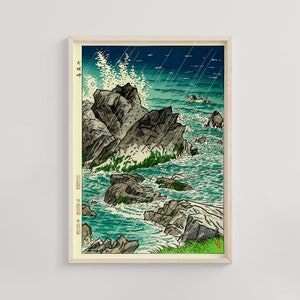 Cabo Inubozaki, Punto Inubo - Impresión de Kasamatsu Shiro, Obra de arte japonesa, Cartel de Ukiyo-e, Escena costera, Paisaje japonés