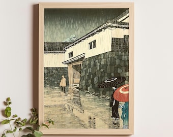 岡山県内山下の雨、川瀬巴水、1925年、静謐な風景画、ジクレー版画