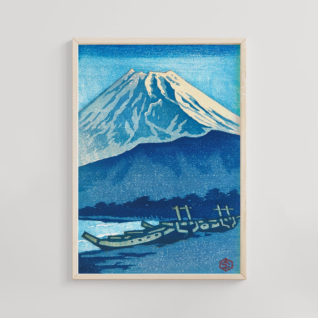 夕焼けの富士山 - 笠松四郎 浮世絵版画、日本の風景画、ヴィンテージ