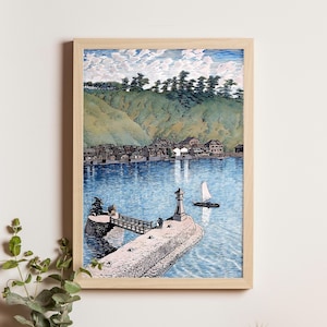 Mihogaseki Beach in Izumo Province, Kawase Hasui, 1920, Japanese landscape print, shin hanga coastal scene, vintage Japan art