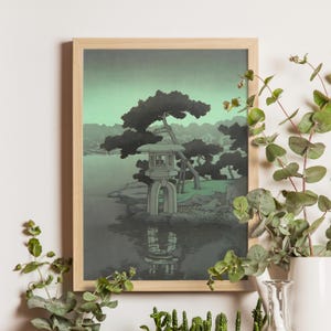 Jardín Kiyozumi a la luz de la luna, Kawase Hasui, 1931, xilografía japonesa, arte de paisaje nocturno shin hanga, póster de jardín a la luz de la luna