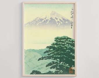 川瀬巴水作「忍野から見た富士山」木版画、ジクレー、版画、山、風景