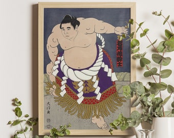 Wakanohana Sumo Wrestler, Daimon Kinoshita, 1980s Ukiyo-e Art, Japanese Wrestler Print, Vintage Japan Sports Decor