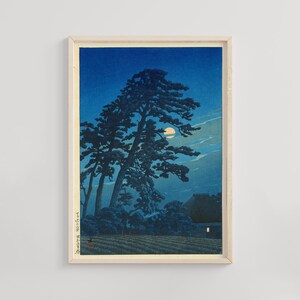 Luna llena sobre Magome, Kawase Hasui, 1930, escena nocturna shin-hanga, xilografía tradicional japonesa, arte mural a la luz de la luna