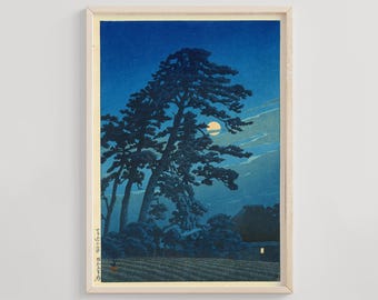 川瀬巴水作「二宮海岸の春月」日本美術版画、木版画、ジクレー、版画