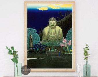 鎌倉大仏（河瀬巴水）江戸木版画｜禅庭坐禅瞑想、道元浮世絵