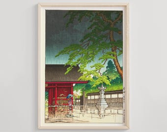 川瀬巴水作「品川両志町の梅雨」木版画、ジクレー、版画、アジア美術